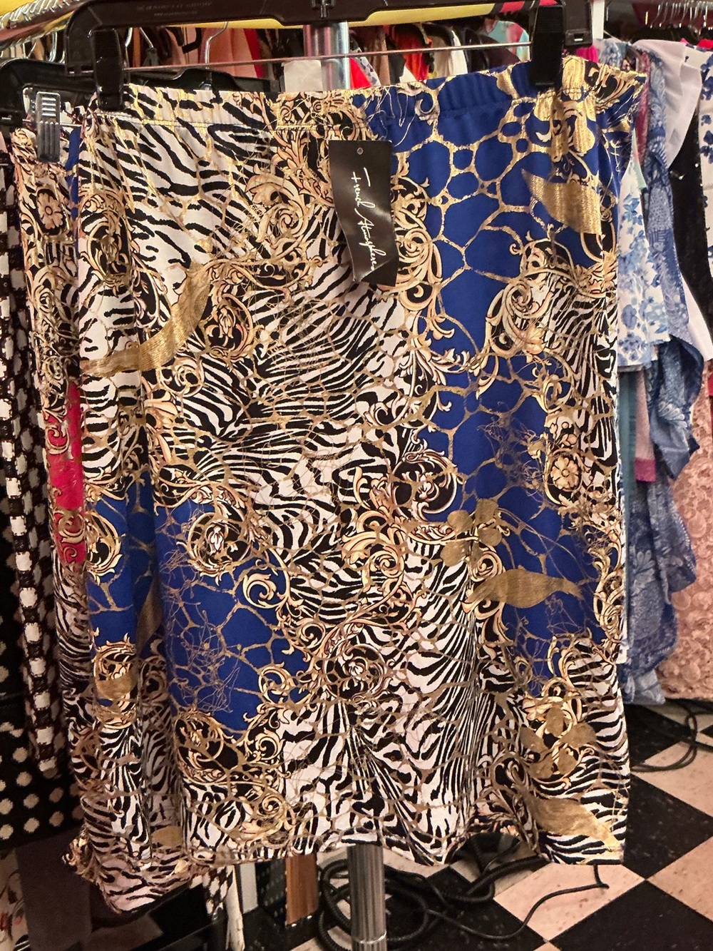 French Atmosphere Blue Gold Zebra Print Skirt